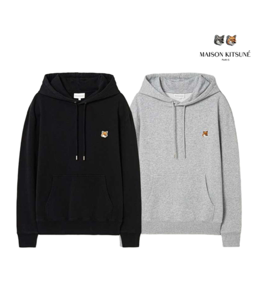 [메종키츠네] 폭스헤드 패치 레귤러 후드티_블랙 S